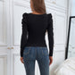 MECALA Women's Square Neck Long Puff Sleeve Slim Fit Blouse Top-back view
