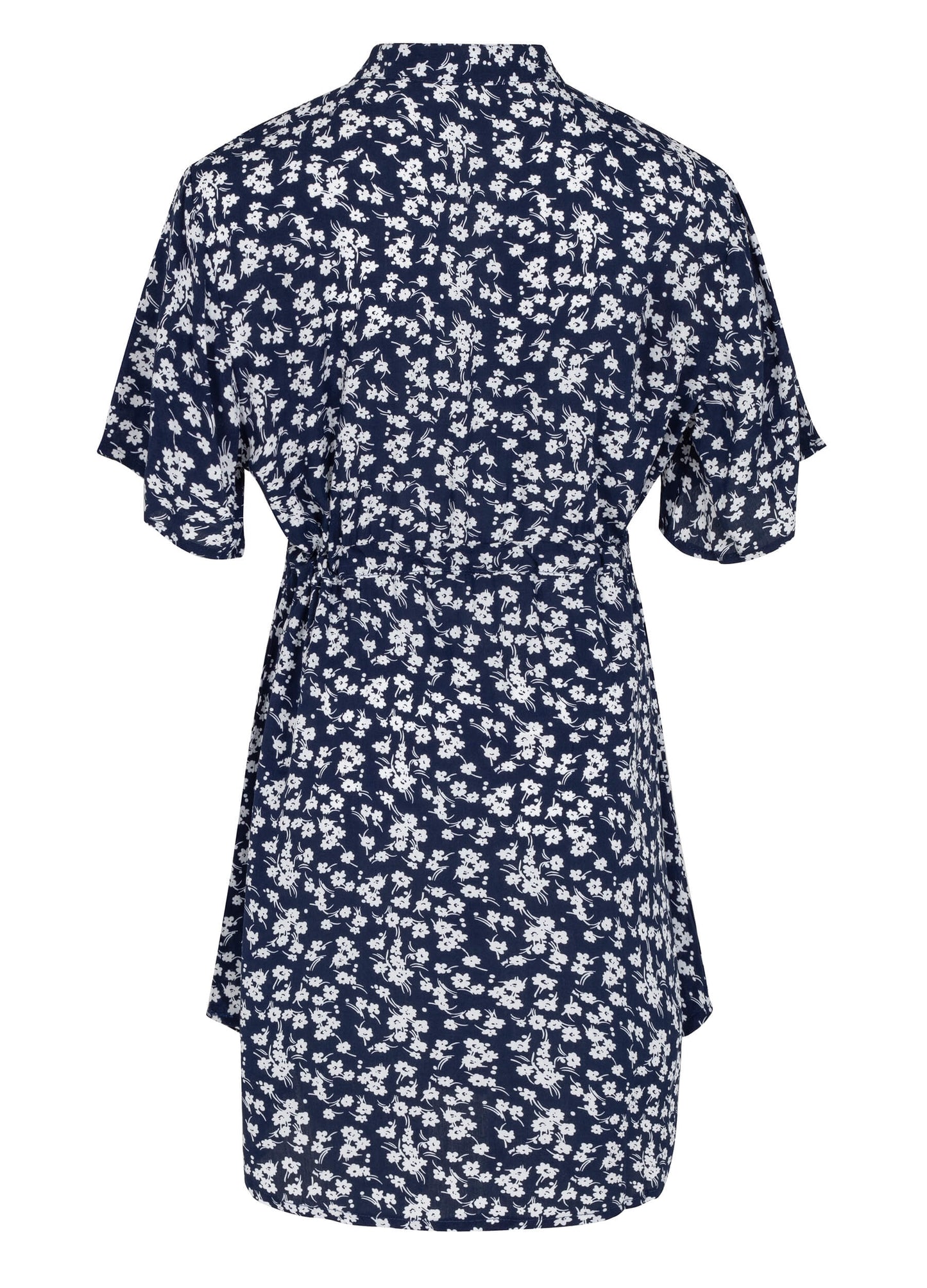 MECALA Women's Summer Floral Print V-Neck Short Sleeve Short Dress-Navy Blue