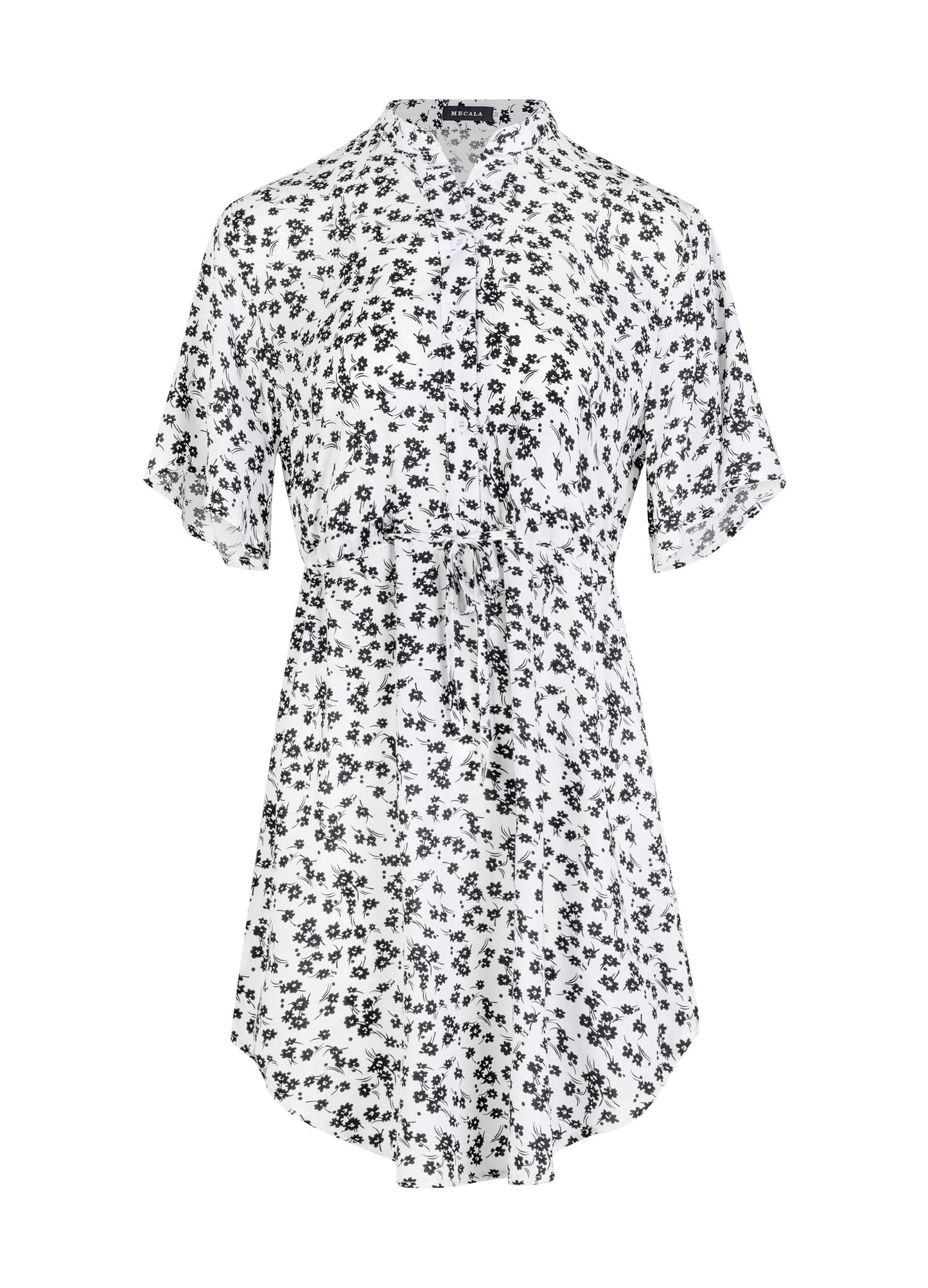 MECALA Women's Summer Floral Print V-Neck Short Sleeve Short Dress-White