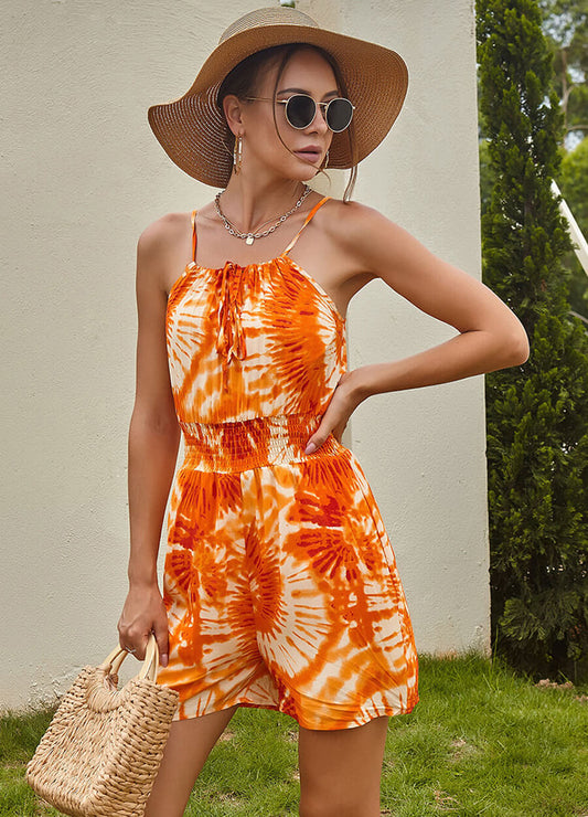 MECALA Tropical Print Jumpsuit Spaghetti Strap Honeymoon Outfits
