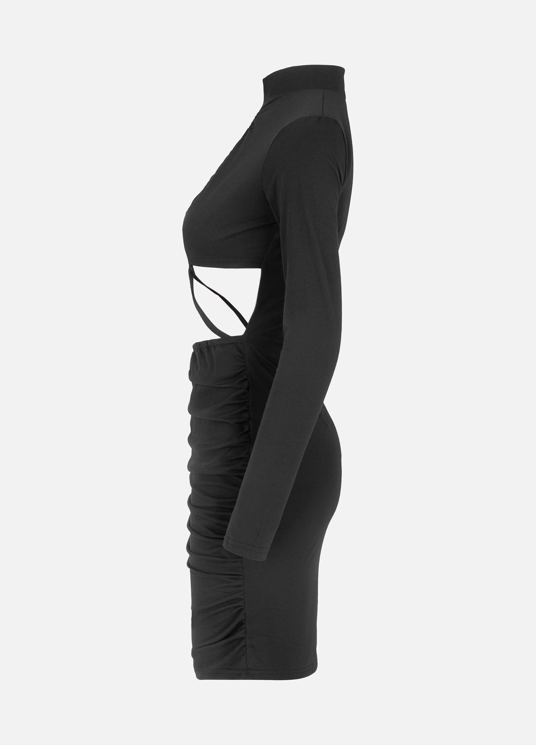 MECALA Women's Stand Collar Tie Dye Criss Cross-Black side view