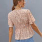 MECALA Women's V-Neck Drawstring Floral Print Short Sleeve Casual Top-Pink back view