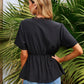 MECALA Women's V Neck Summer Short Sleeve Tops-Black back view