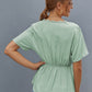 MECALA Women's V Neck Summer Short Sleeve Tops-Light green back view