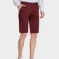 Men's Casual Button Closure Zipper Elasticity Solid Shorts with Slant Pocket-Wine Red