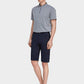 Men's Casual Button Closure Zipper Elasticity Solid Shorts with Slant Pocket-Navy Blue side view