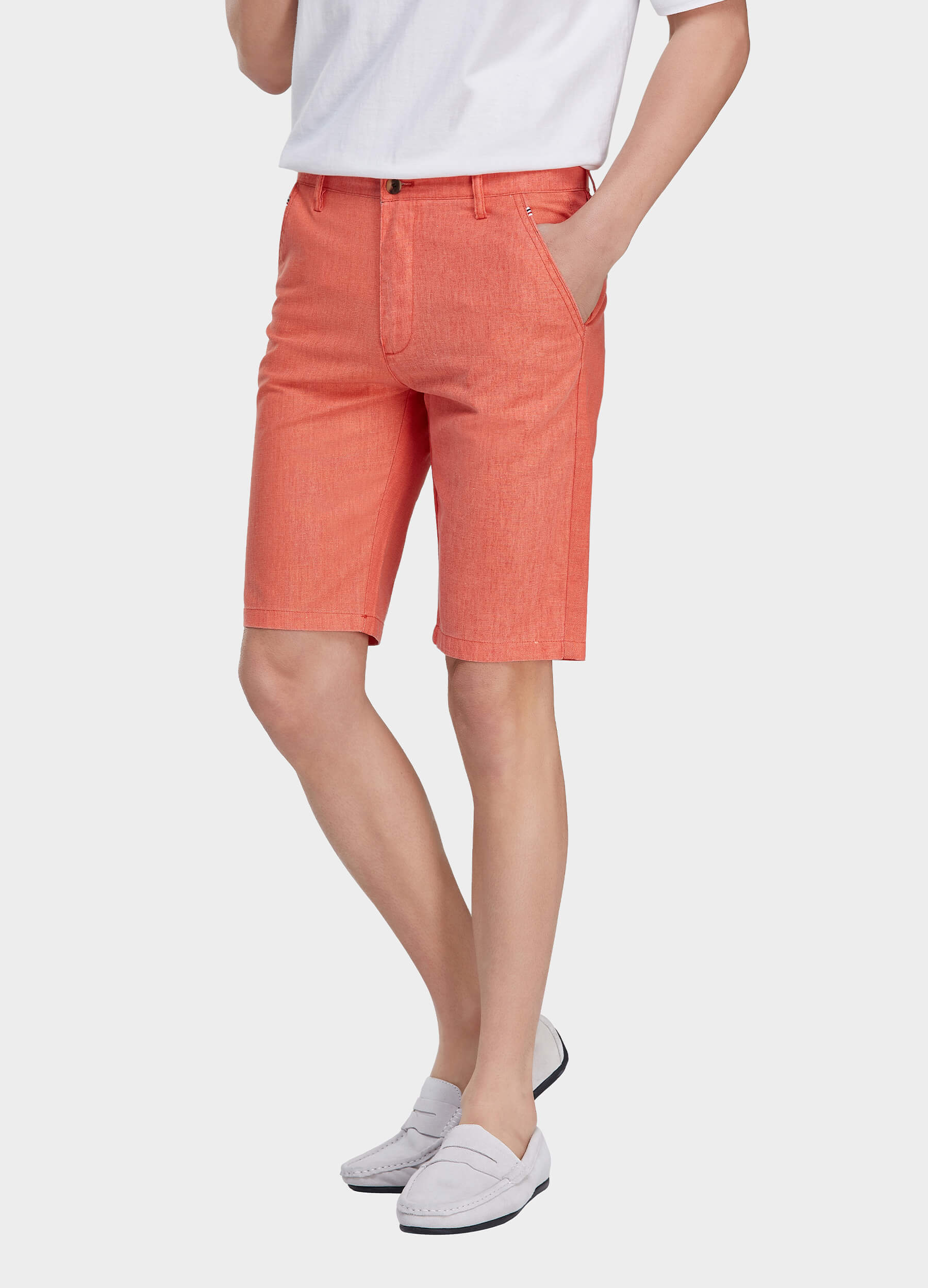 Men's Casual Solid Zipper Fly Button Walk Shorts with Slant Pockets-Candy pink