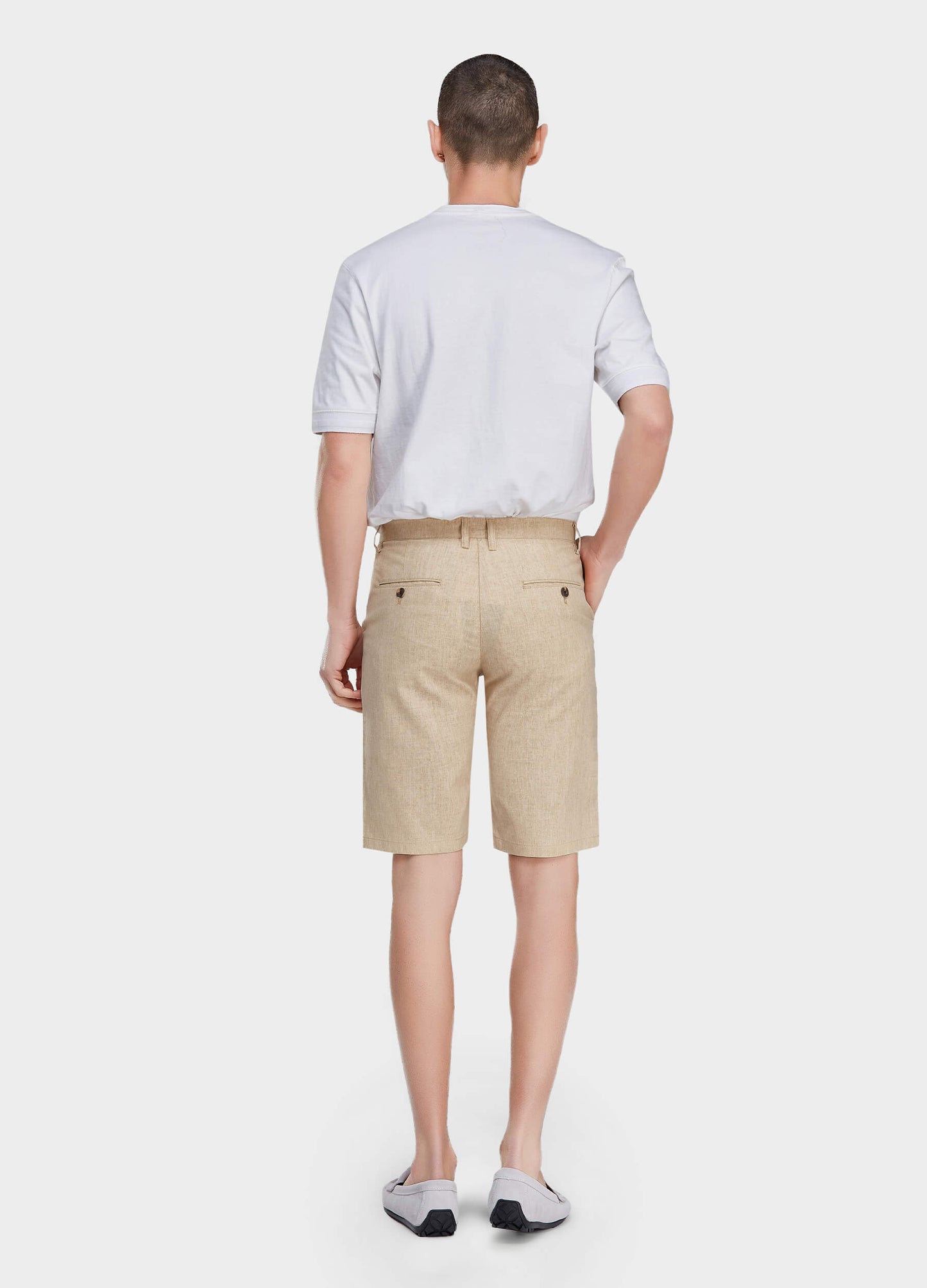 Men's Casual Solid Zipper Fly Button Walk Shorts with Slant Pockets-Beige back view