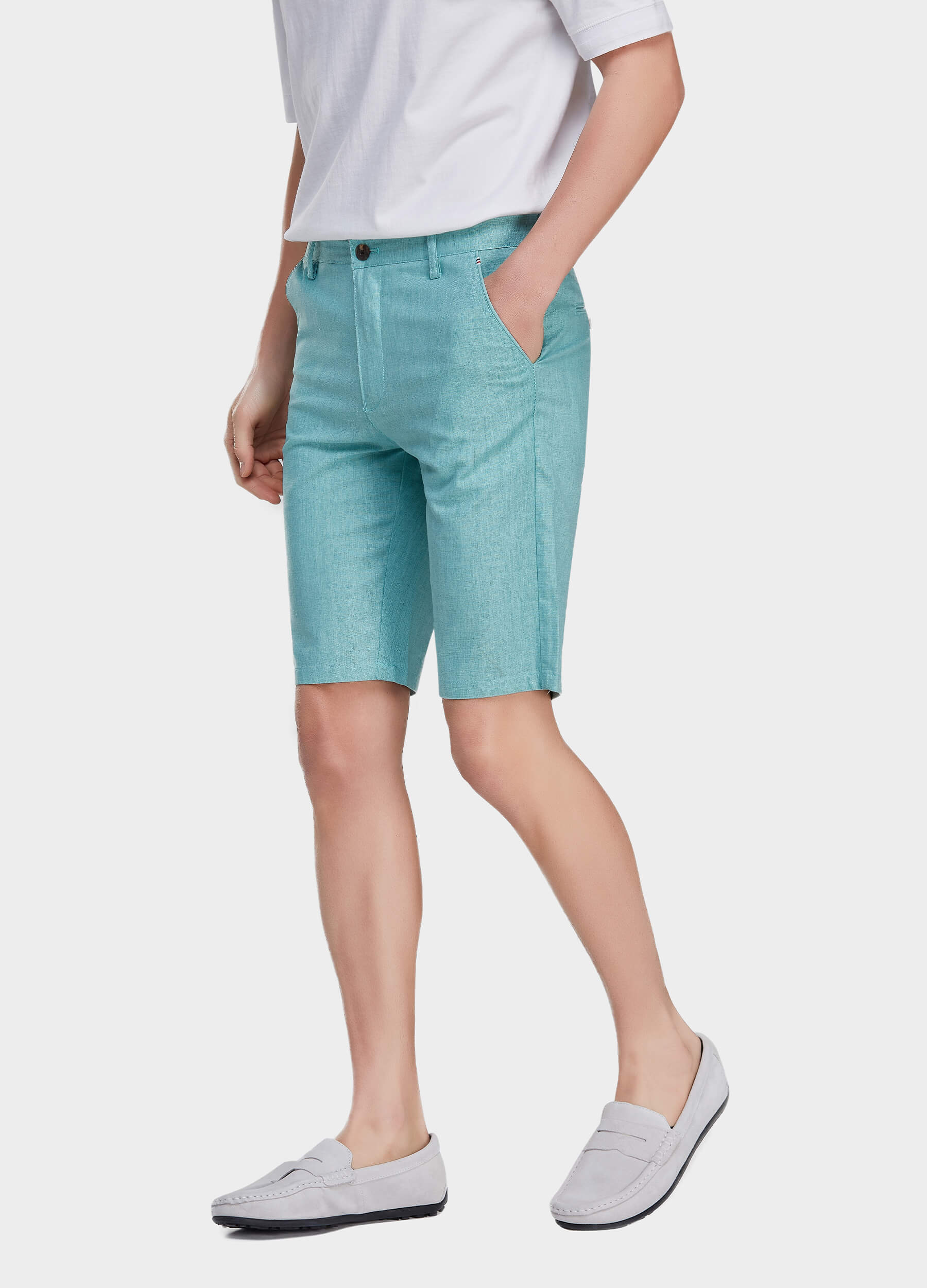 Men's Casual Solid Zipper Fly Button Walk Shorts with Slant Pockets-Lake Blue
