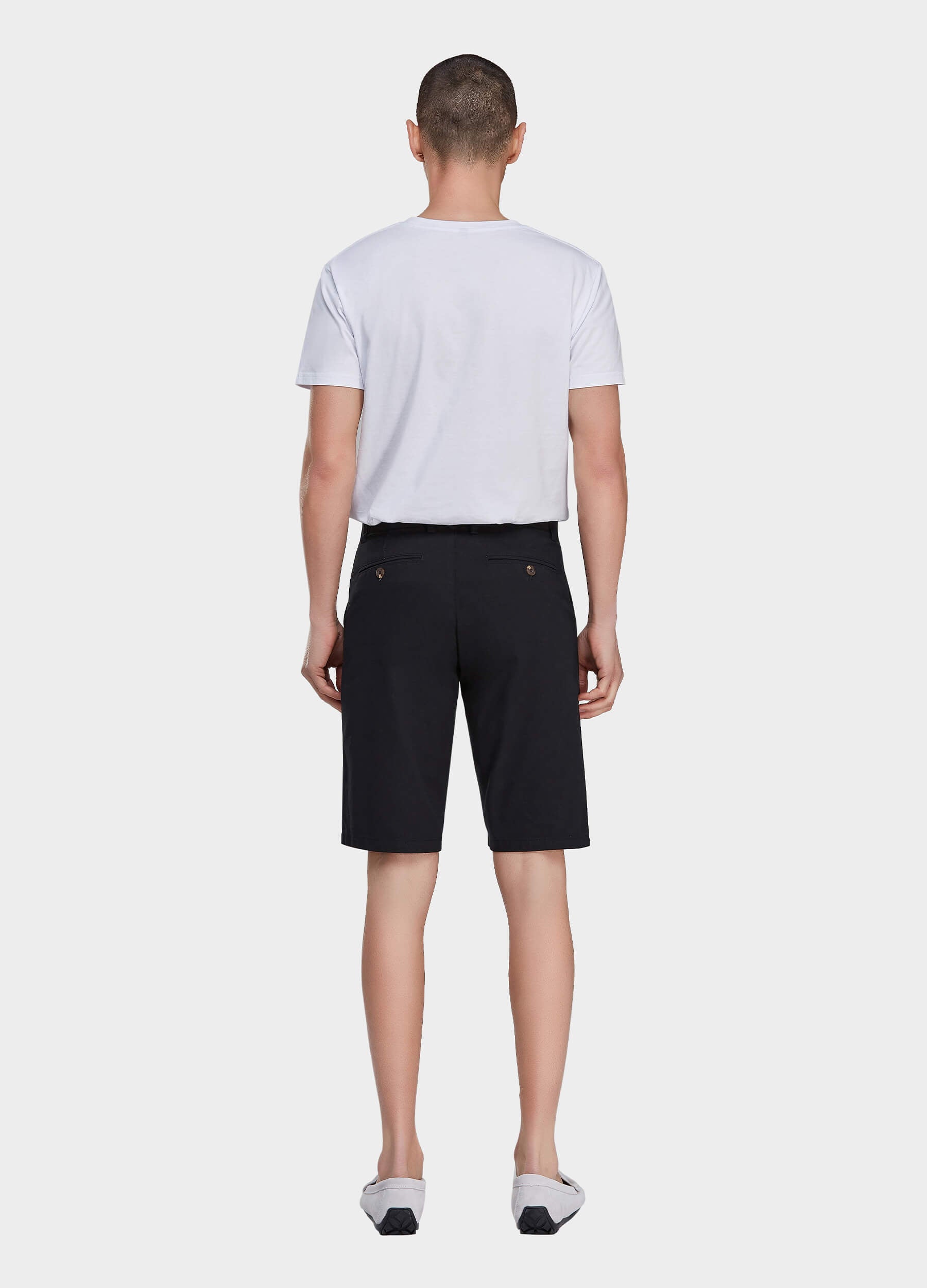 Men's Casual Zipper Fly Button Solid Shorts with Slant Pocket-Black back view