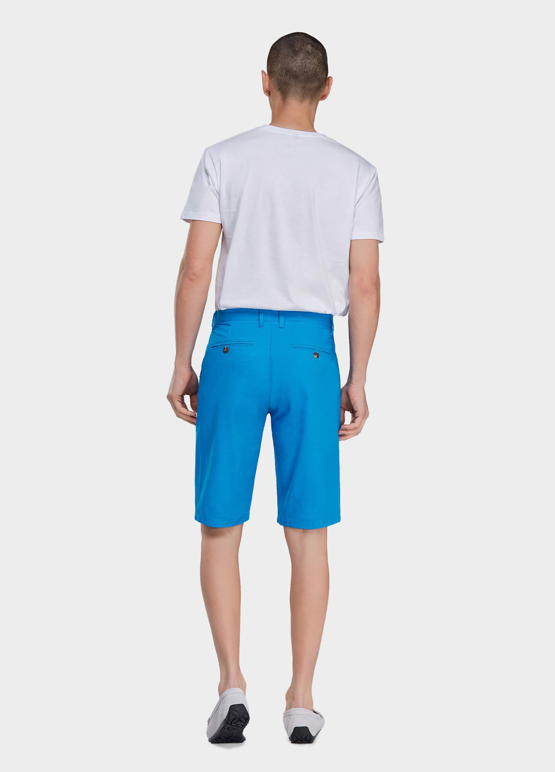 Men's Casual Zipper Fly Button Solid Shorts with Slant Pocket-Blue back view