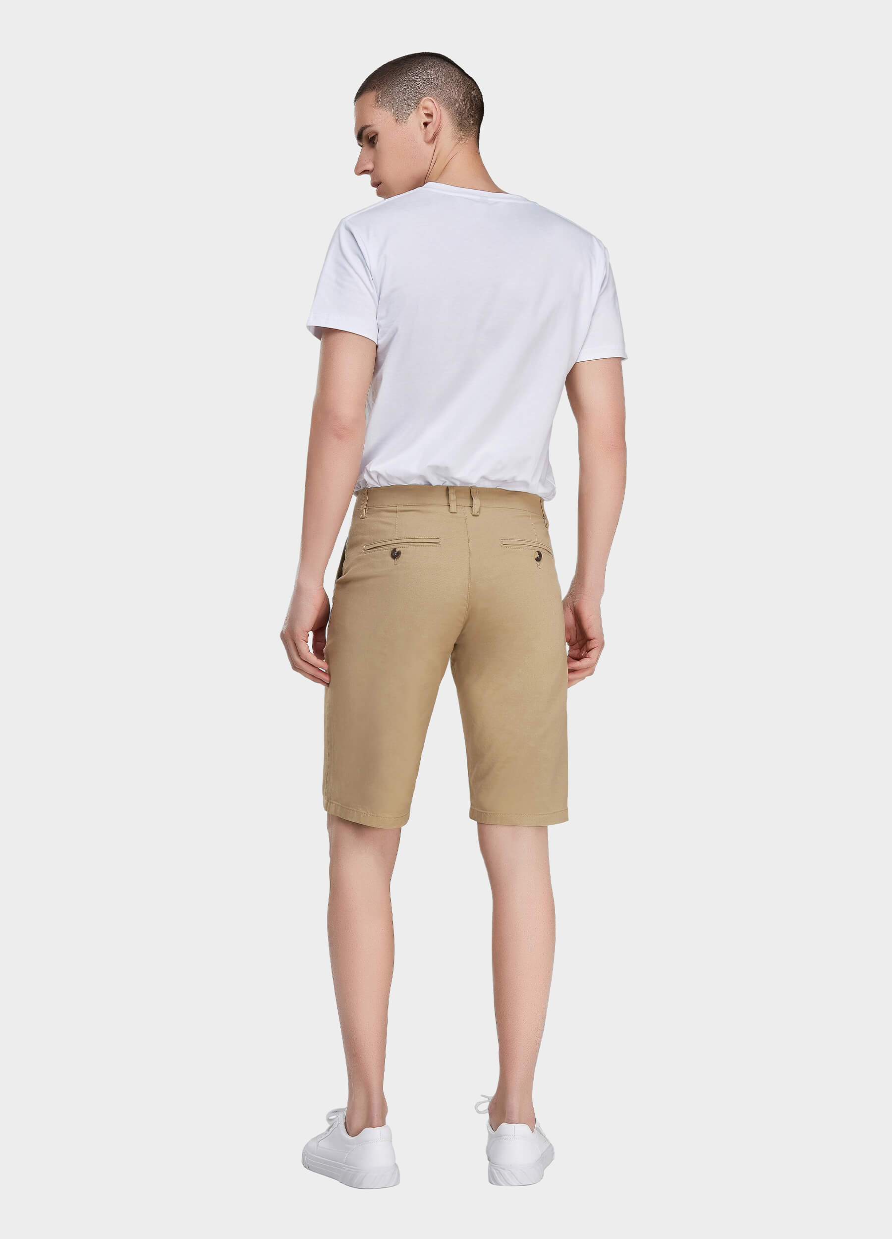 Men's Casual Zipper Fly Button Solid Shorts with Slant Pocket-Khaki back view