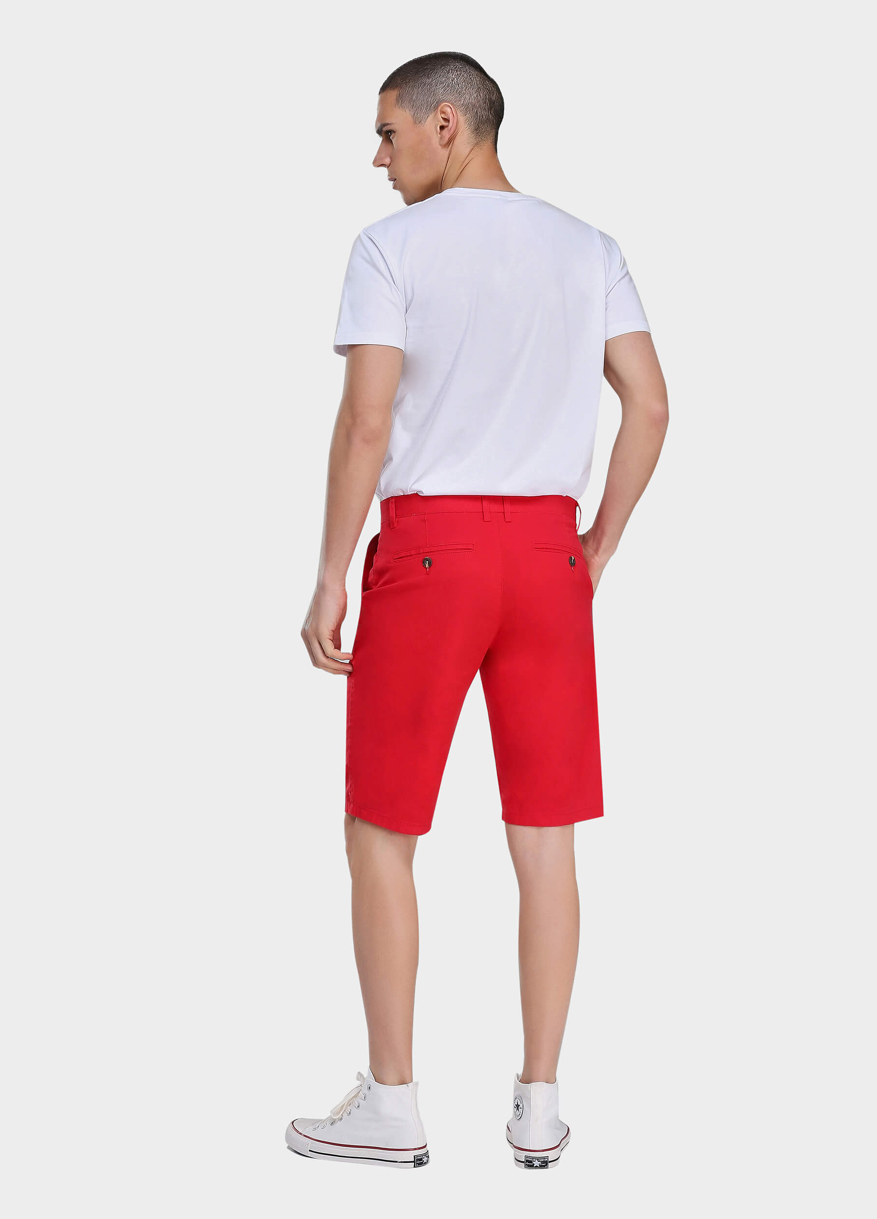 Men's Casual Zipper Fly Button Solid Shorts with Slant Pocket-Red back view