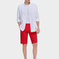 Men's Casual Zipper Fly Button Solid Shorts with Slant Pocket-Red main view