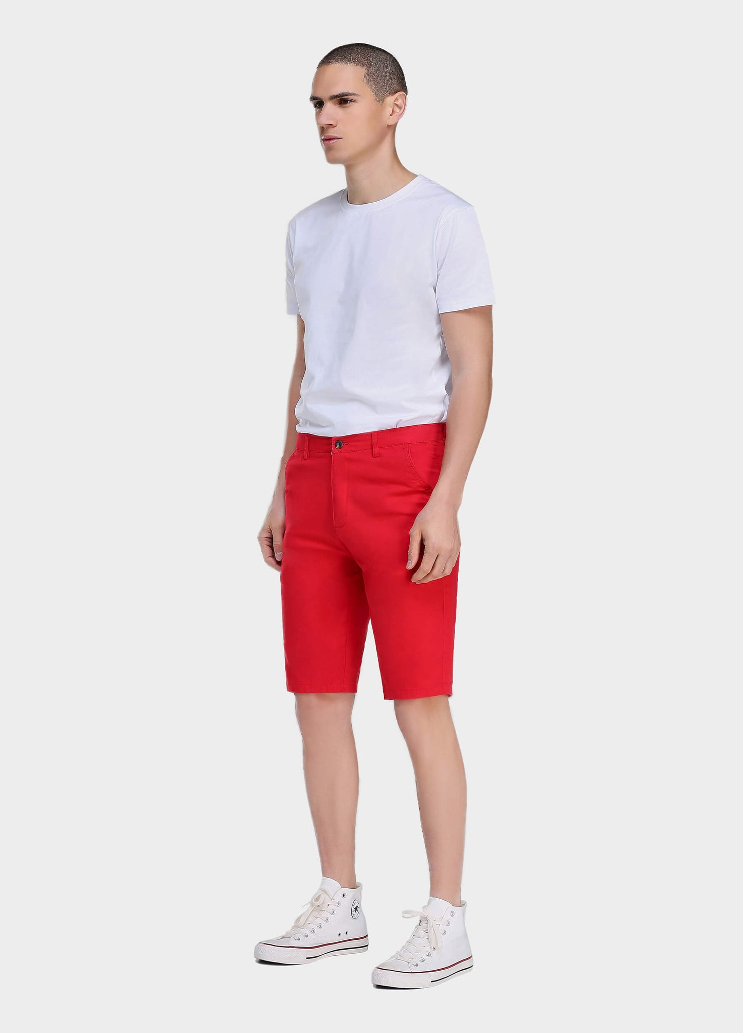 Men's Casual Zipper Fly Button Solid Shorts with Slant Pocket-Red side view
