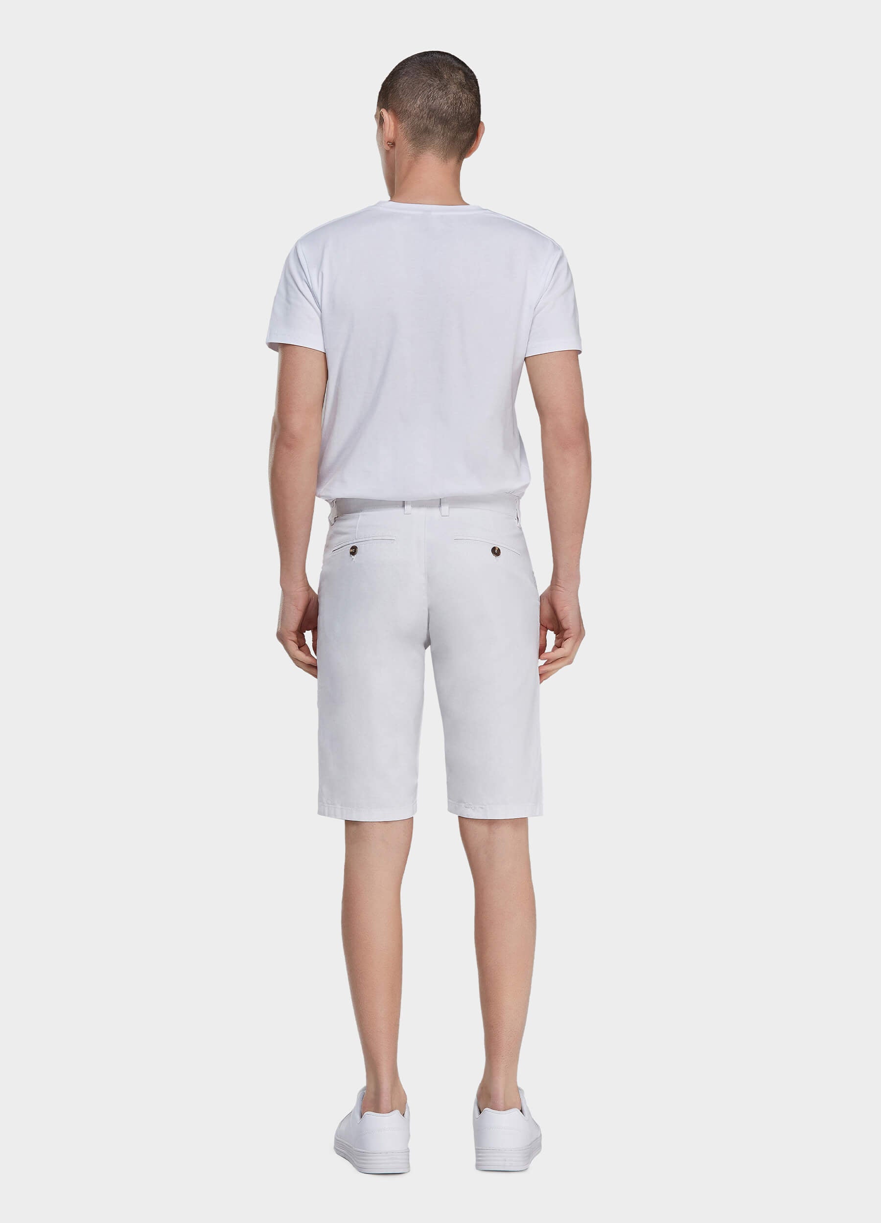 Men's Casual Zipper Fly Button Solid Shorts with Slant Pocket-White backview