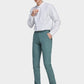 Men's Fall Straight Leg Zip Fly Button Closure Slant Pocket Casual Trousers-Matcha side view