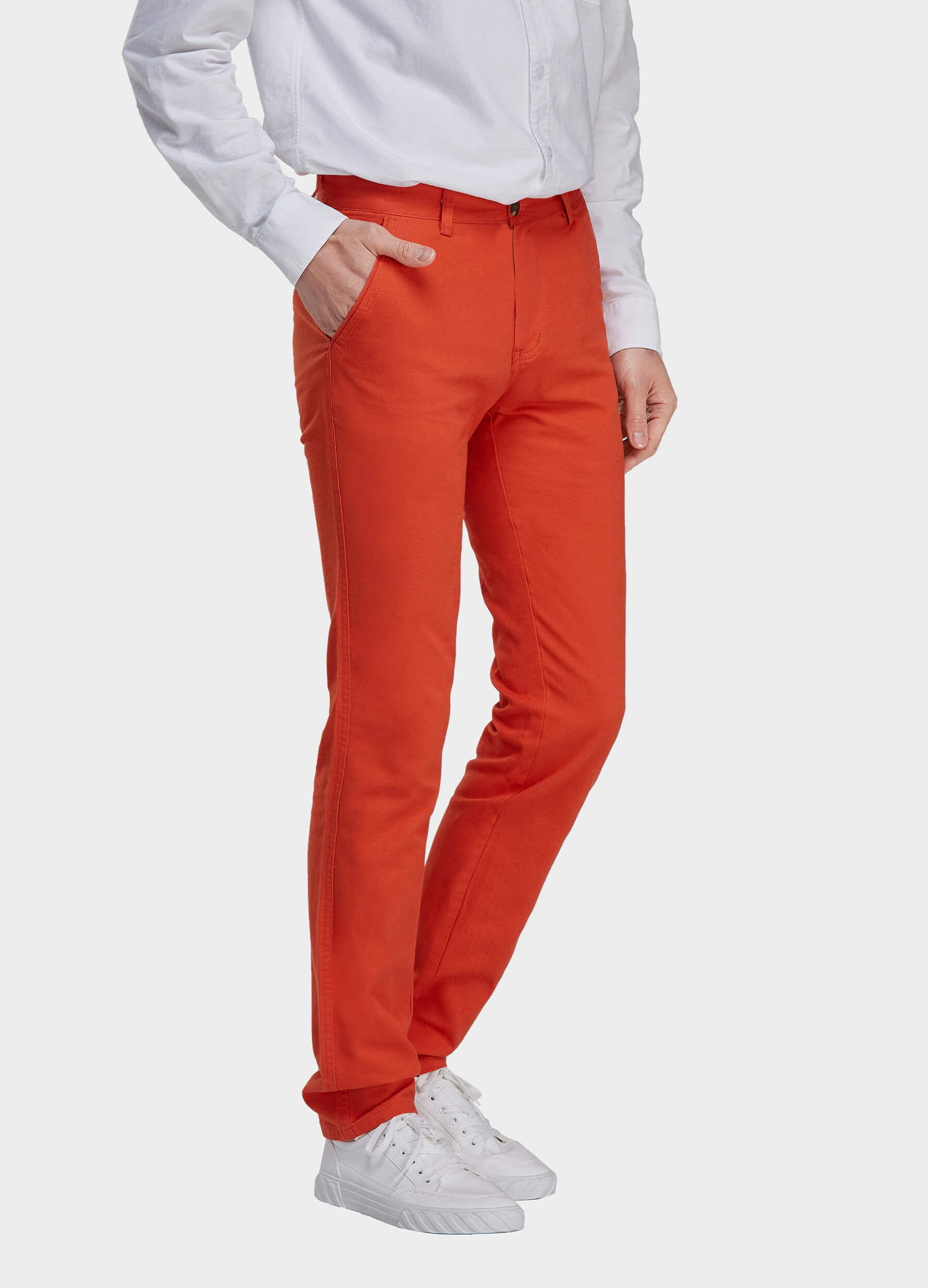 Men's Fall Straight Leg Zip Fly Button Closure Slant Pocket Casual Trousers-Orange