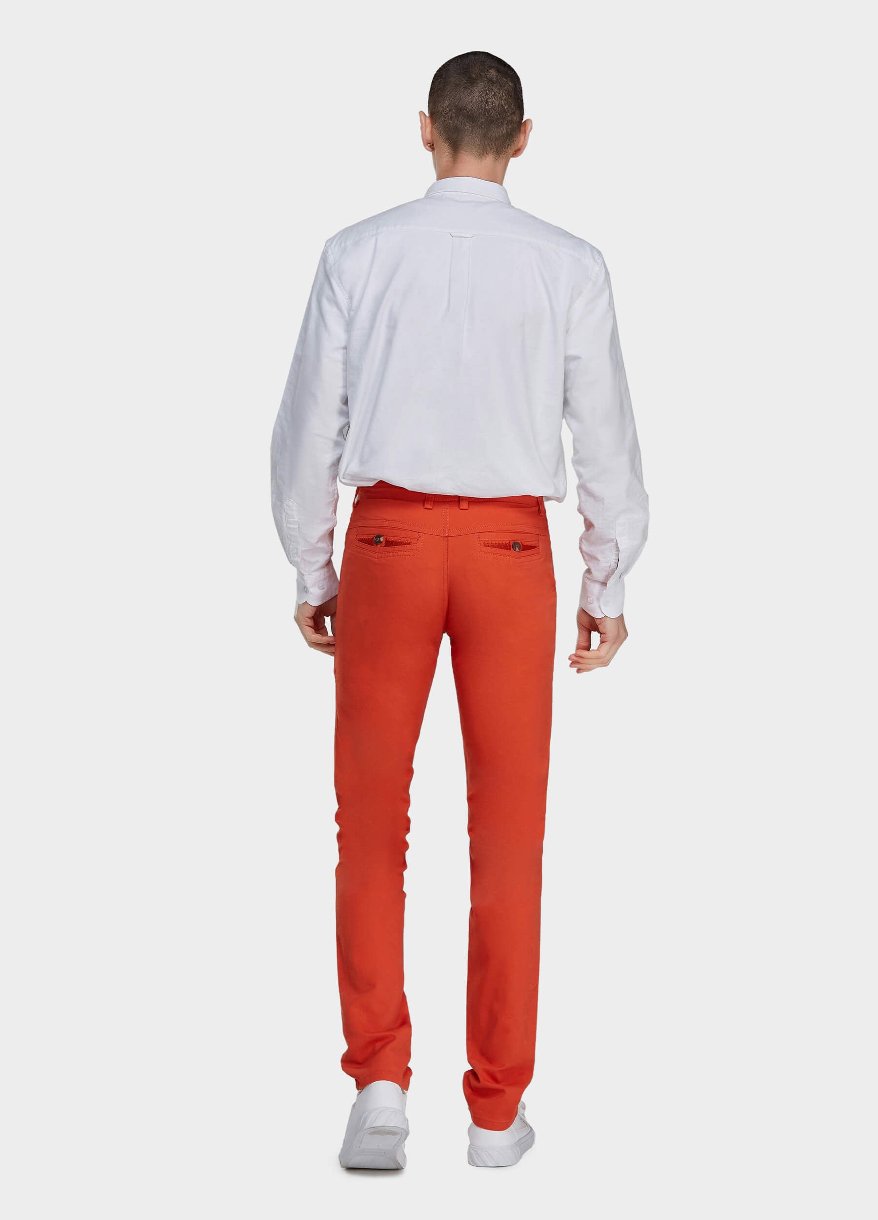 Men's Fall Straight Leg Zip Fly Button Closure Slant Pocket Casual Trousers-Orange back view