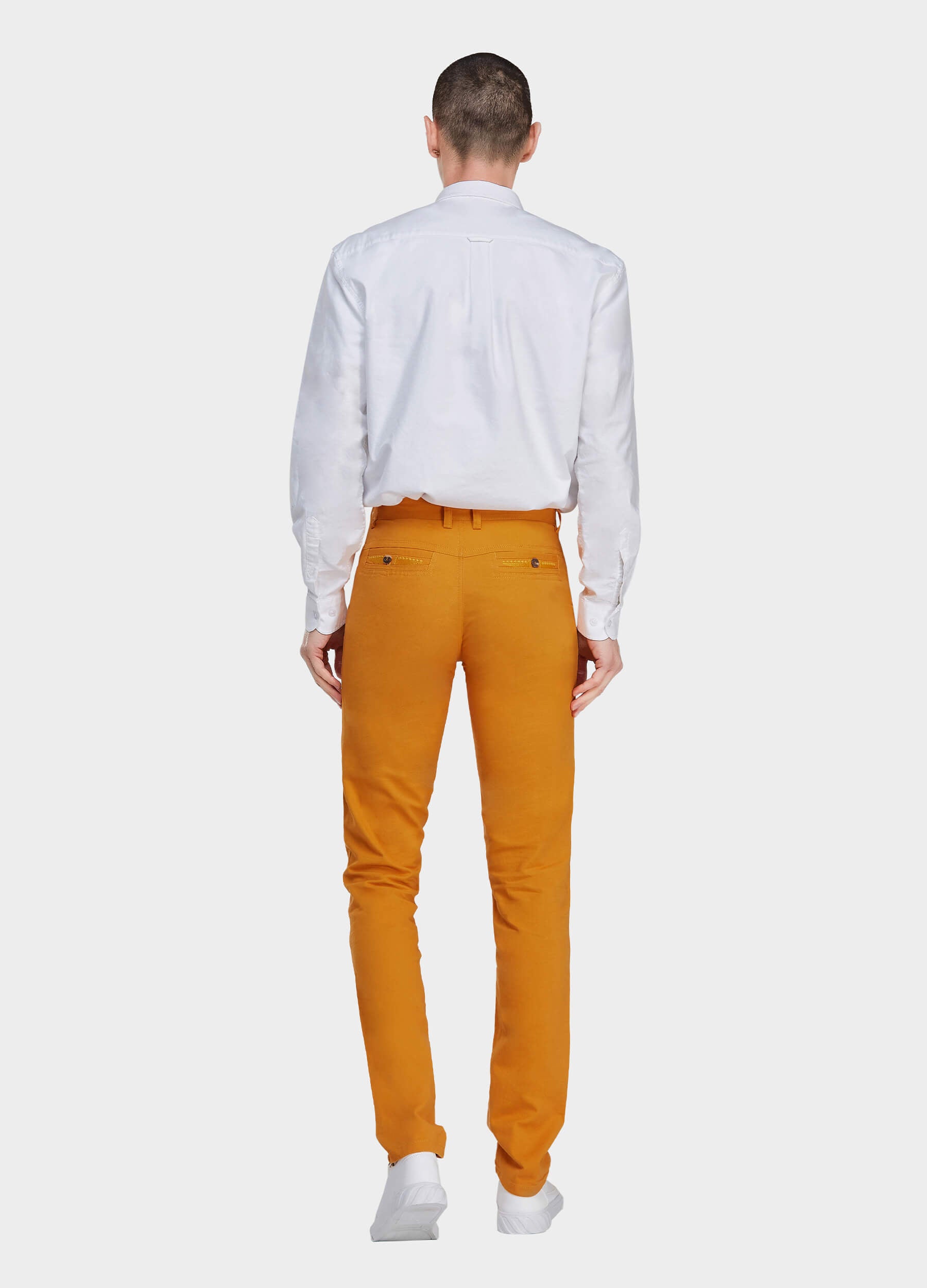 Men's Fall Straight Leg Zip Fly Button Closure Slant Pocket Casual Trousers-Yellow back view