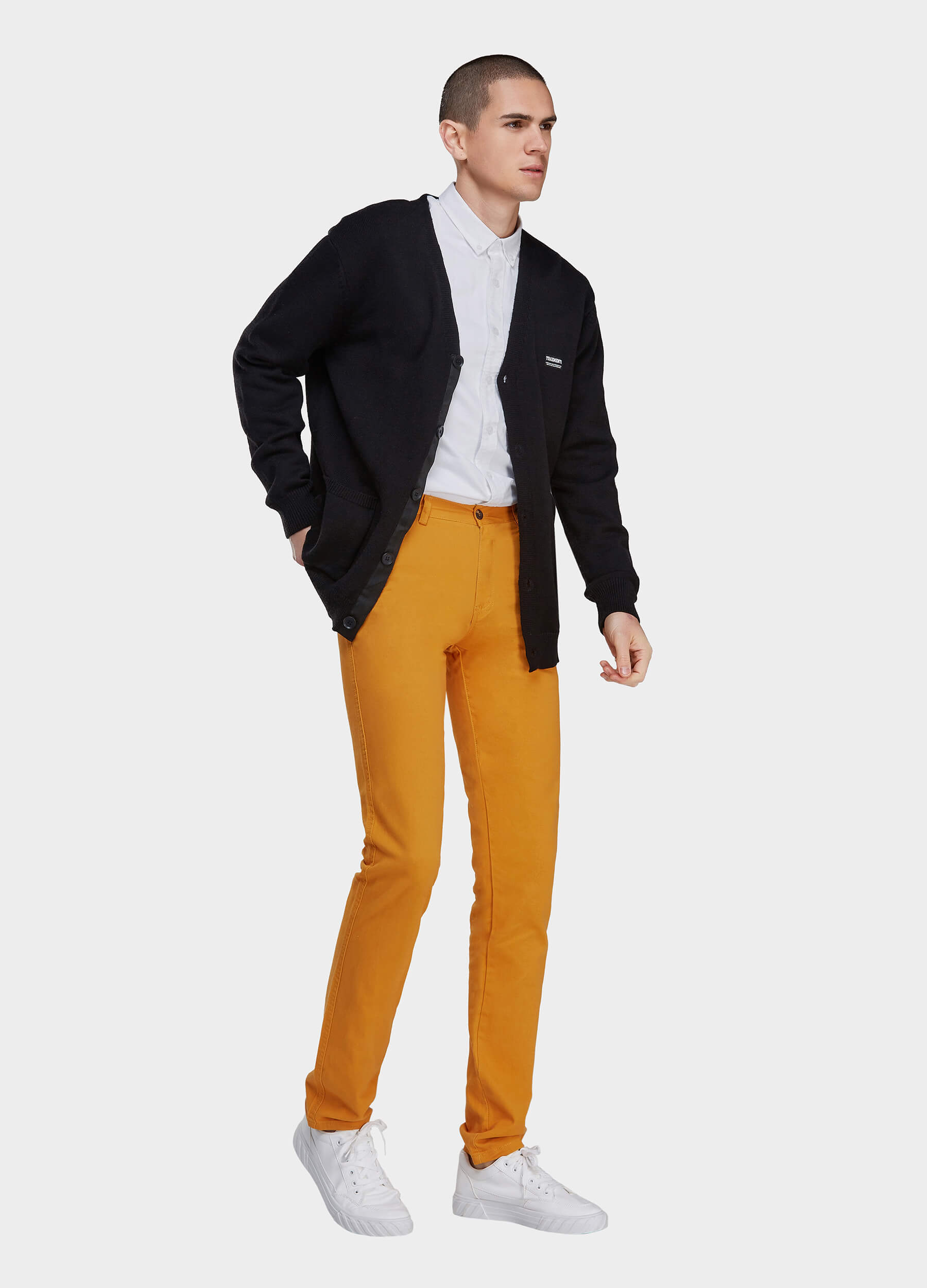 Men's Fall Straight Leg Zip Fly Button Closure Slant Pocket Casual Trousers-Yellow side view