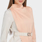 Women's Belted Colorblock High-Neck Long Sleeve Dress-Apricot&Pink