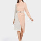 Women's Belted Colorblock High-Neck Long Sleeve Dress-Apricot&Pink main view