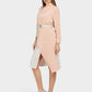 Women's Belted Colorblock High-Neck Long Sleeve Dress-Apricot&Pink side view