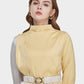 Women's Belted Colorblock High-Neck Long Sleeve Dress-Apricot & Yellow