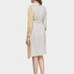 Women's Belted Colorblock High-Neck Long Sleeve Dress-Apricot & Yellow back view
