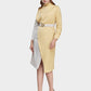 Women's Belted Colorblock High-Neck Long Sleeve Dress-Apricot & Yellow main view