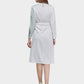 Women's Belted Colorblock High-Neck Long Sleeve Dress-Beige & Tiffany Blue back view