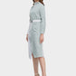 Women's Belted Colorblock High-Neck Long Sleeve Dress-Beige & Tiffany Blue side view