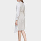 Women's Belted Colorblock High-Neck Long Sleeve Dress-Beige & White back view