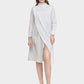 Women's Belted Colorblock High-Neck Long Sleeve Dress-Beige & White detail