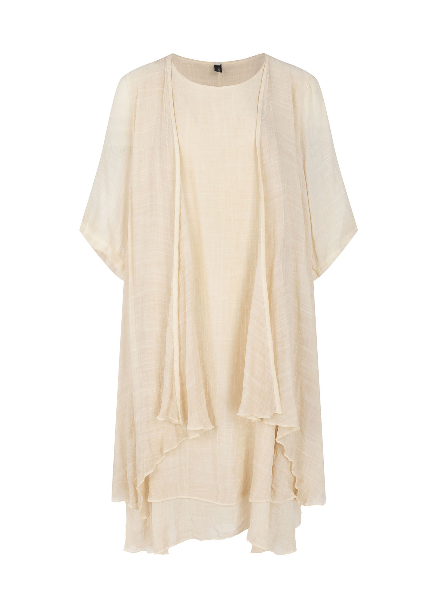 MECALA Women's Beige Cardigan Dress with Wooden Feather Necklace