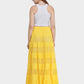 Women's Casual Elastic Waist Tiered Pleated Maxi Skirt-Yellow back view