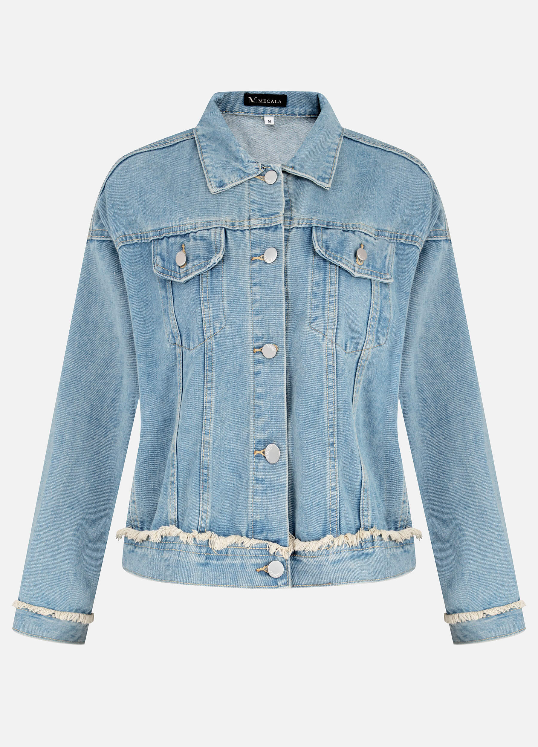 Men's Daily Streetwear Frayed Patchwork Flap Detail Button Up Denim Jacket  In BLUE