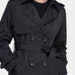 Women's Fall Double Breasted Buckle Belted Black Trench Coat