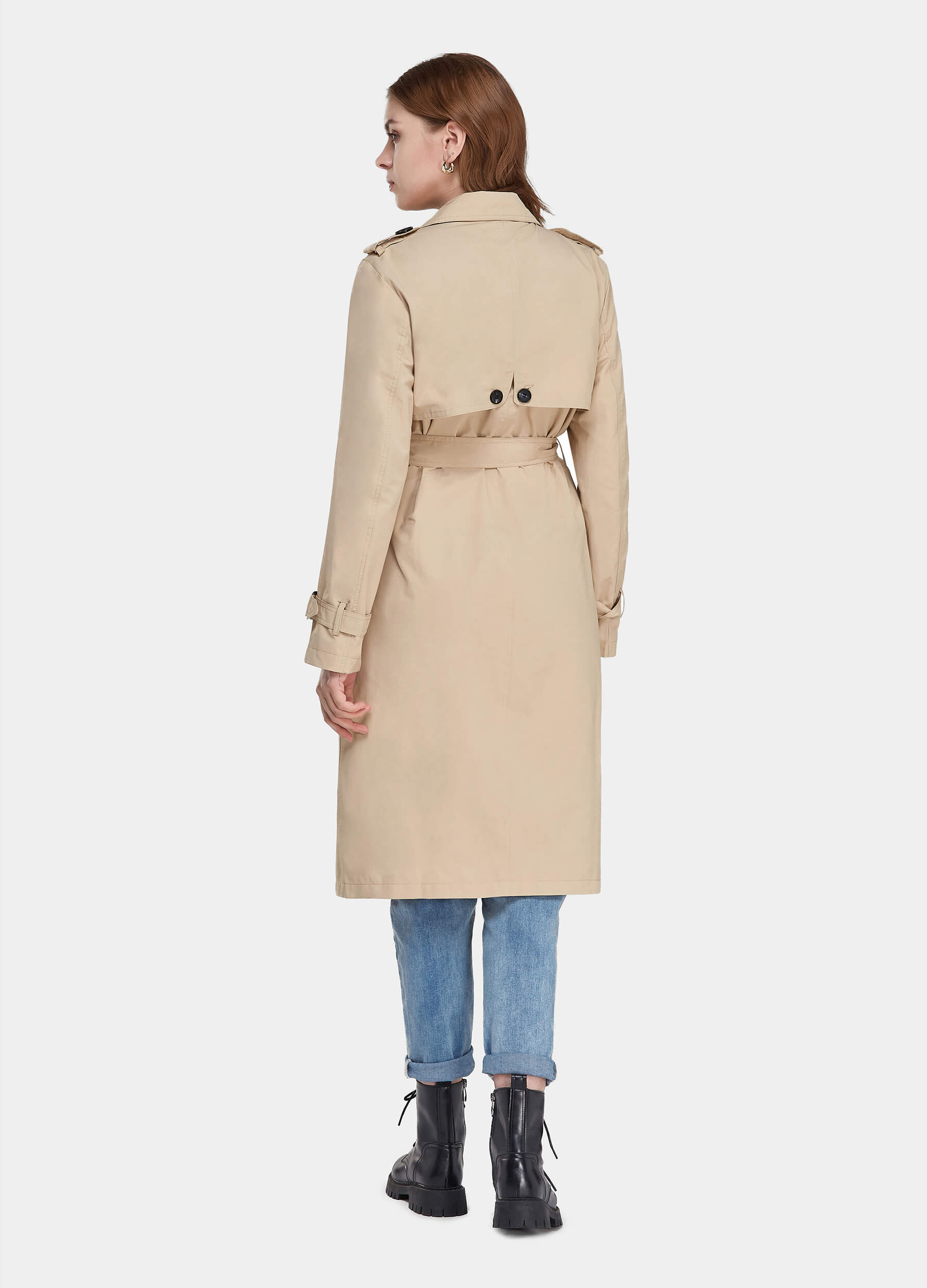 Women's Fall Double Breasted Buckle Belted Khaki Trench Coat