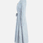 Women's Fall Floral Print Long Sleeve Belted Midi Dress-Blue side view