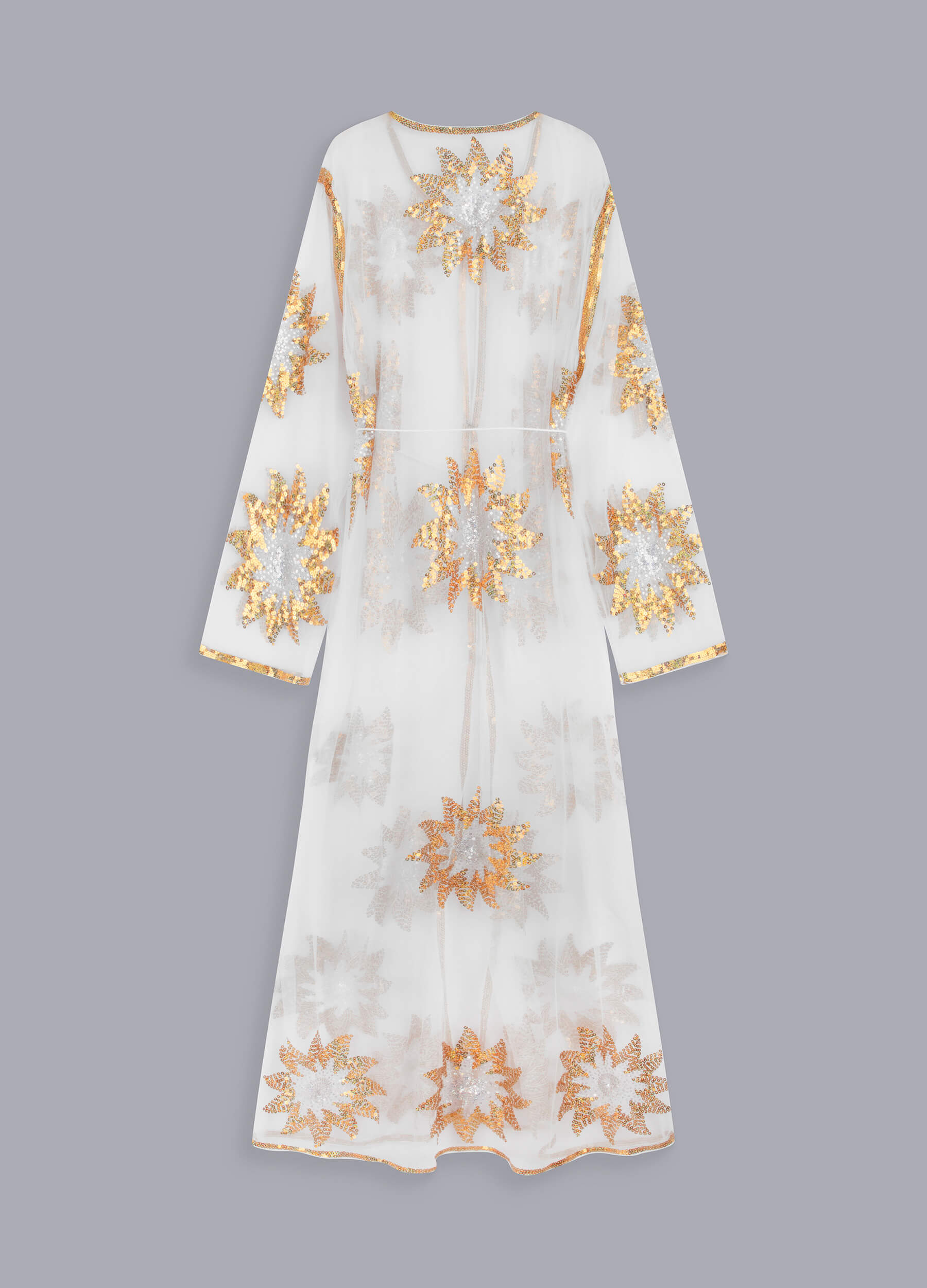 MECALA Women's Floral Sequin Maxi Mesh Kimono Cardigan Plus Size White Sheer Cardigan Kftan with Drawstring