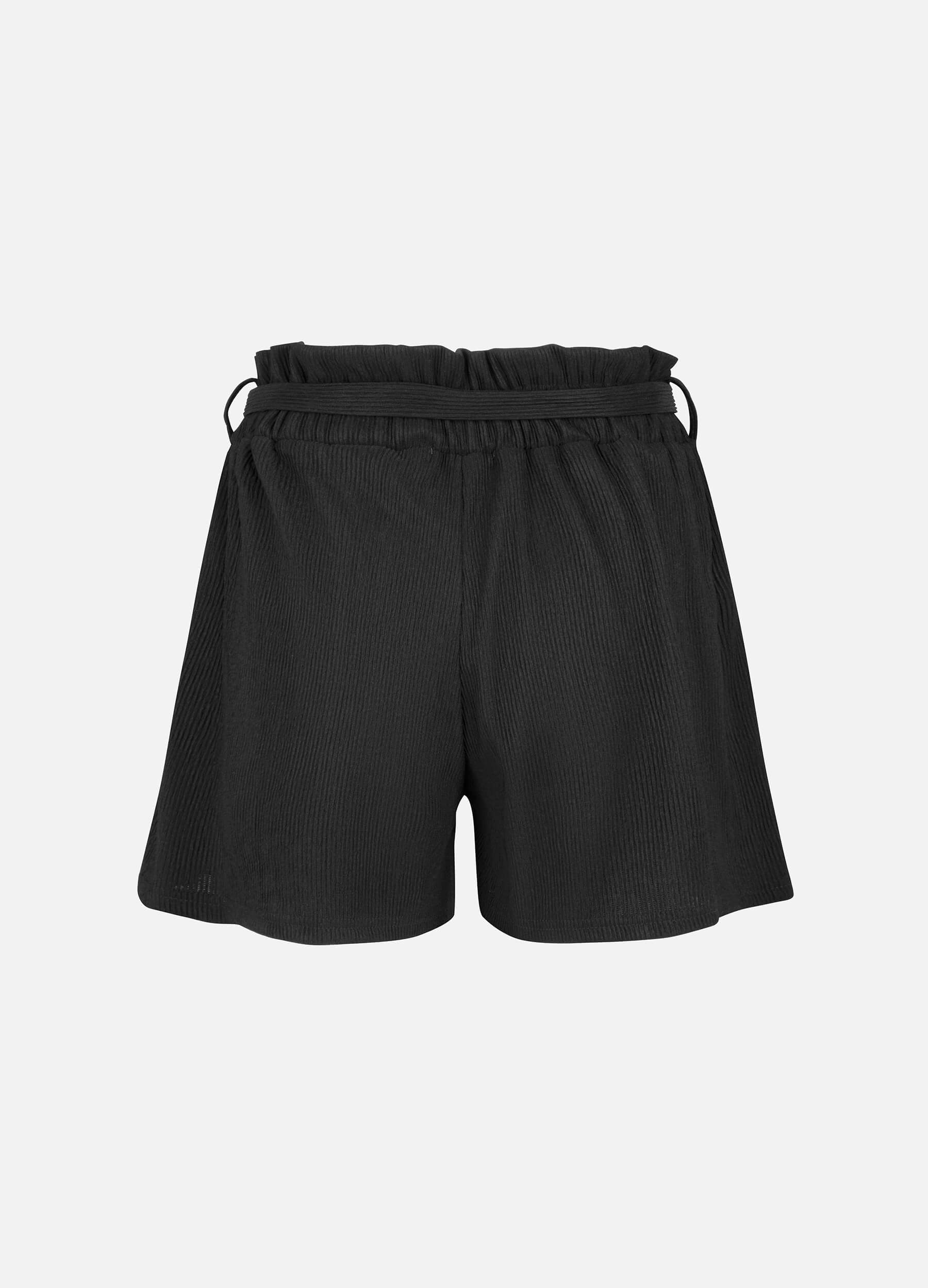 Women's High Waist Dual Pockets Tie Front Solid Shorts-Black back view