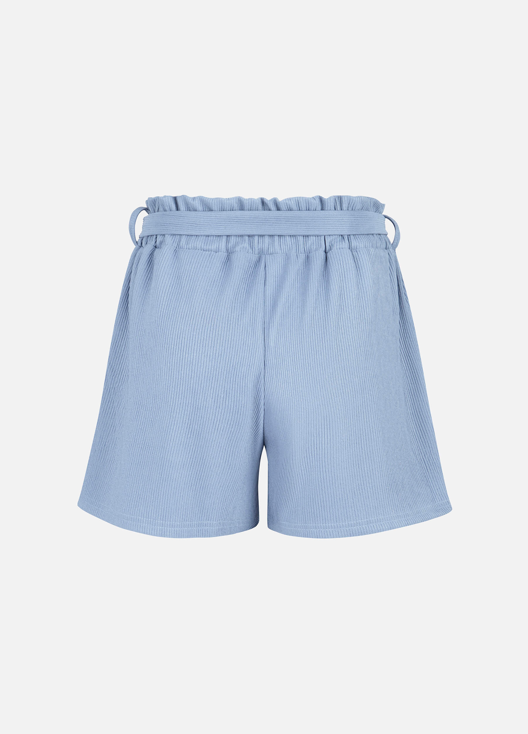 Women's High Waist Dual Pockets Tie Front Solid Shorts-Blue back view