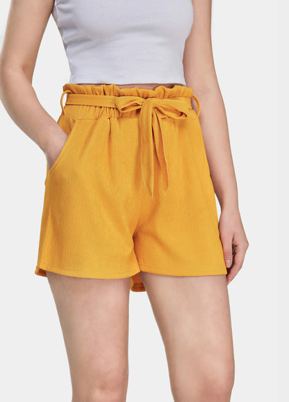 Women's High Waist Dual Pockets Tie Front Solid Shorts-Ginger
