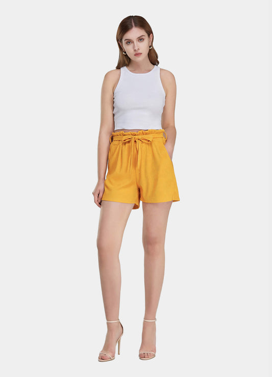 Women's High Waist Dual Pockets Tie Front Solid Shorts-Ginger main view