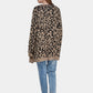 MECALA Women's Leopard Print Drop Shoulder Open Front Long Khaki Cardigan