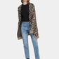 MECALA Women's Leopard Print Drop Shoulder Open Front Long Khaki Cardigan