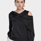 Women's Off Shoulder Satin Long Sleeve Top-Black