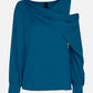 Women's Off Shoulder Satin Long Sleeve Top-Peacock Blue
